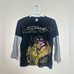 Ed Hardy Size L  Kids Black T-Shirt with Crown Graphic